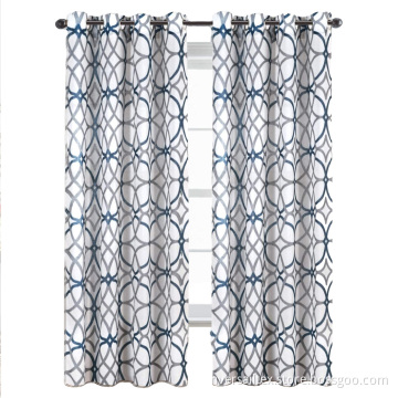 Geometric Printed Textured Flax Window Curtain Drapes